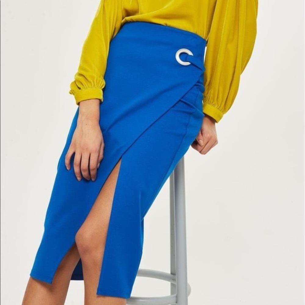 Topshop Eyelet Detail Wrap Jersey
Skirt in Cobalt